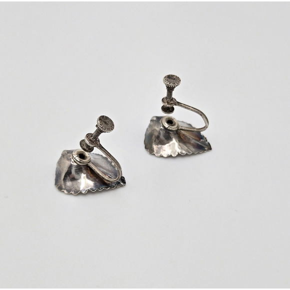 Vintage Sterling Silver Earrings Textured Leaf Screwbacks Classic Estate Retro - Picture 7 of 12